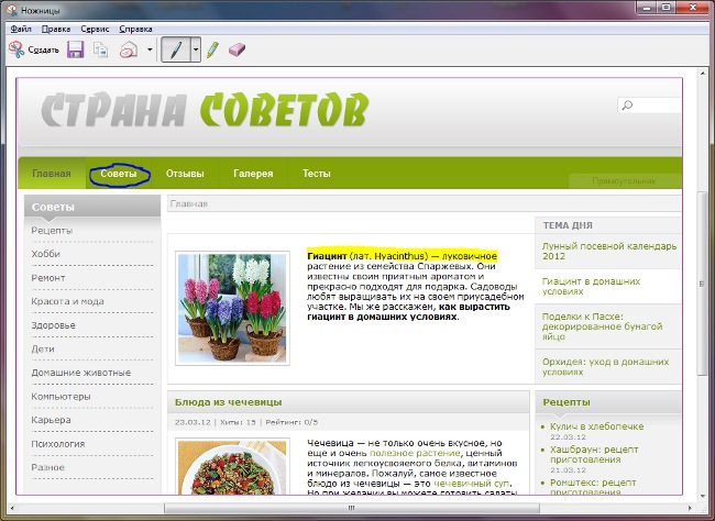 Nůžky: zhotovte obrazovku ve Windows 7