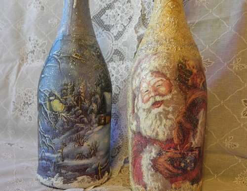Decoupage šampaňského na Nový rok