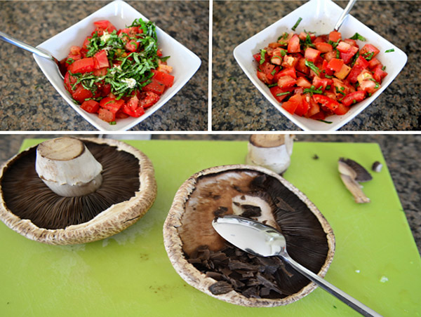 Grilované žampiony s rajčaty a krevetami, vynikající recept