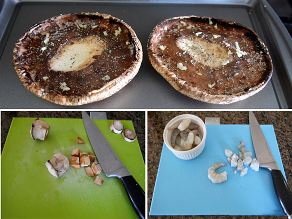 Grilované žampiony s rajčaty a krevetami, vynikající recept